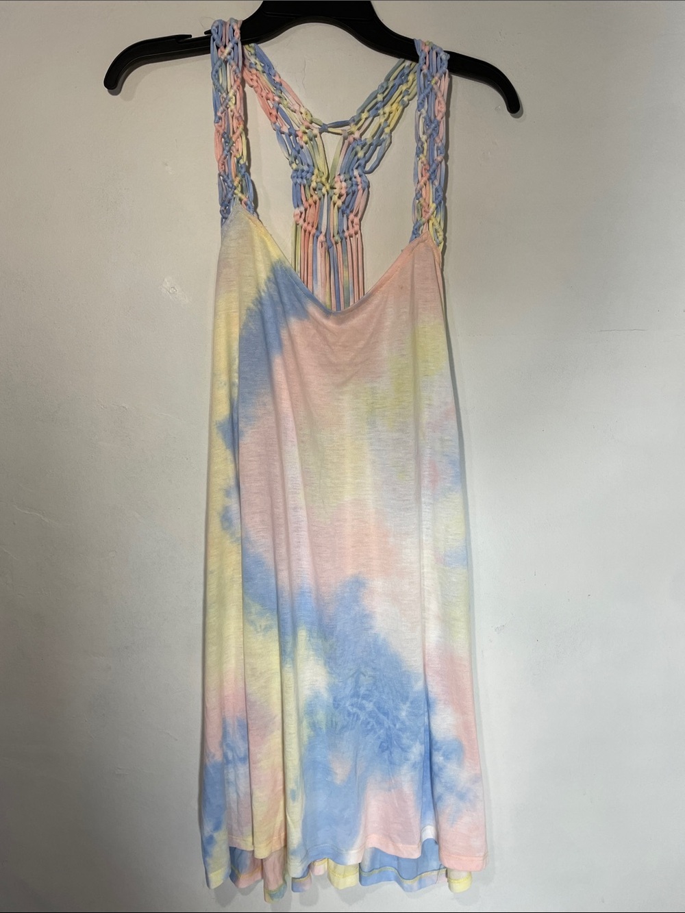 Lagaci Pastel Tie-Dye Macrame Strap Sundress Cover-up L
